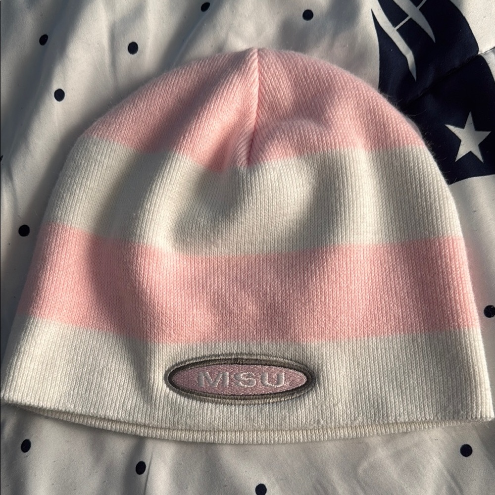 MSU Pink and White Striped Kids Beanie